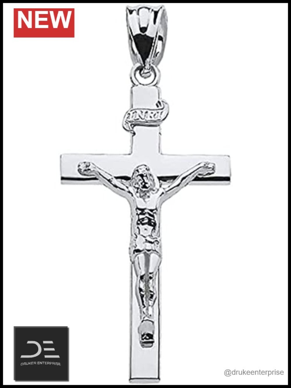 10K White Gold INRI Crucifix Pendant Charm Solid Gold Unisex